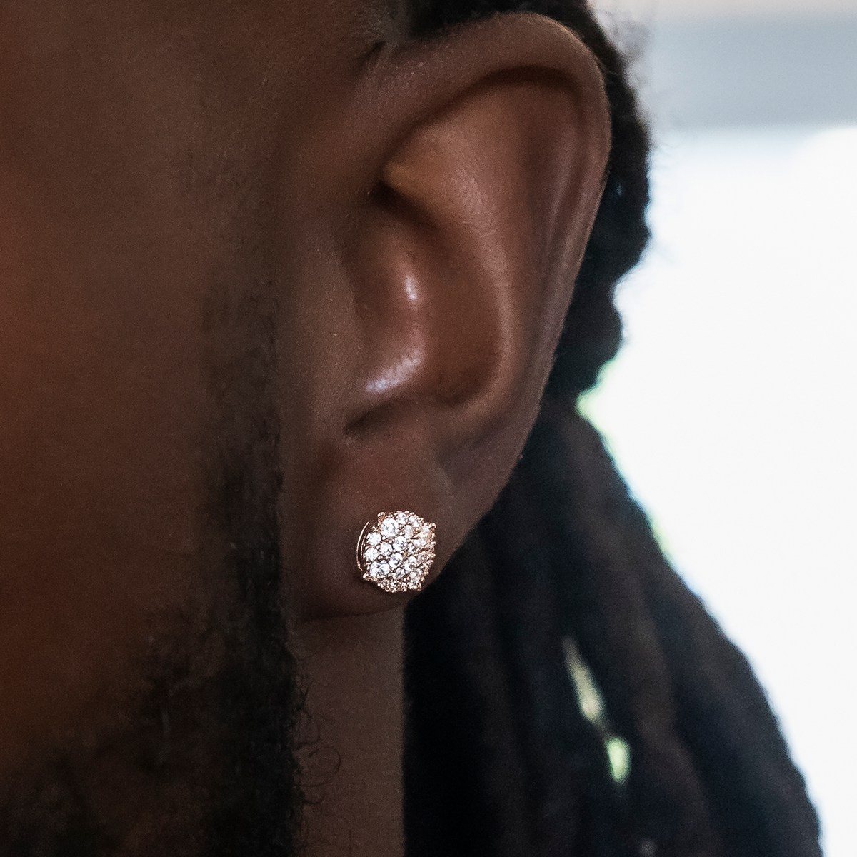 8MM Pave Set Moissanite Stud Earrings in Rose Gold Vermeil