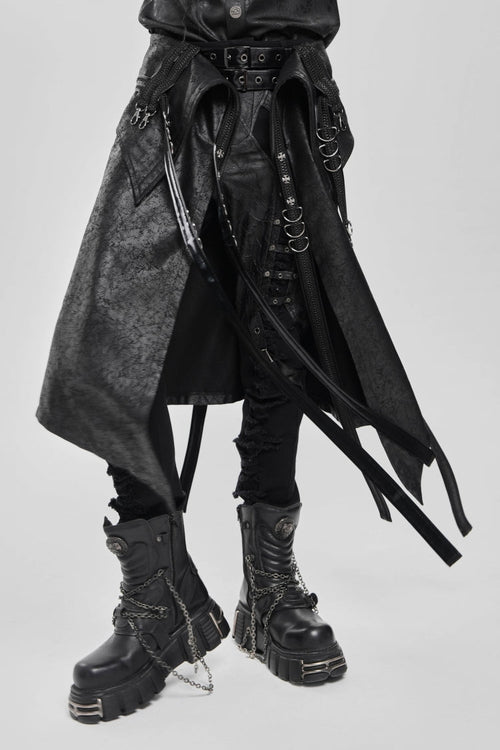 Black D-ring Buckle Zipper Men's Punk Skirt
