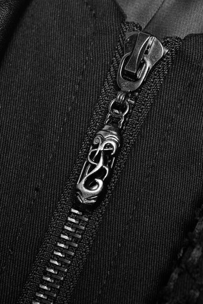 Black Metal Buckle Decoration Zipper Mens Steampunk Windbreaker Coat