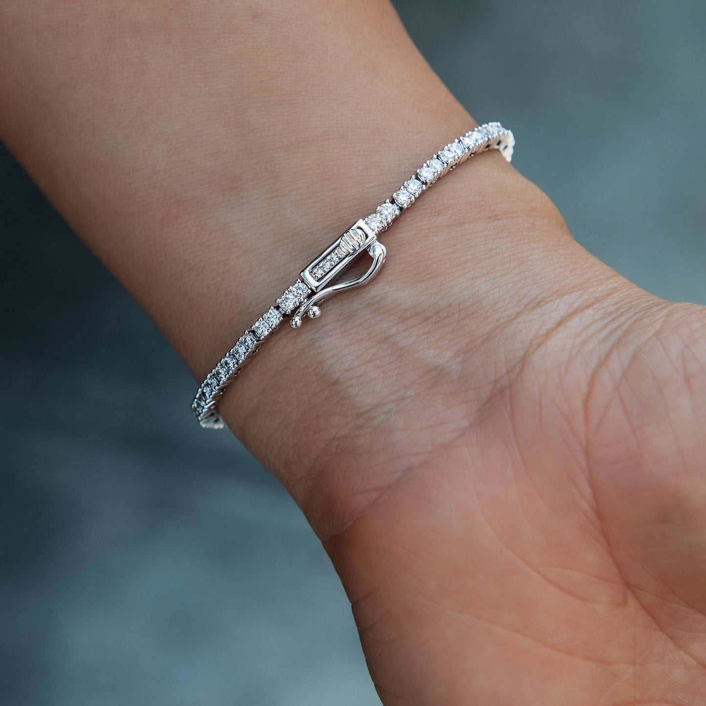 2MM Emerald Iced Rock Diamond Tennis Bracelet in White Gold