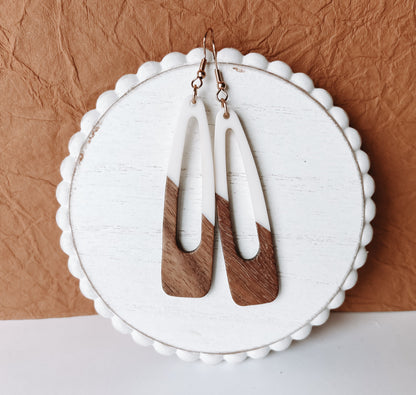 Beautiful White Wood and Resin Earrings